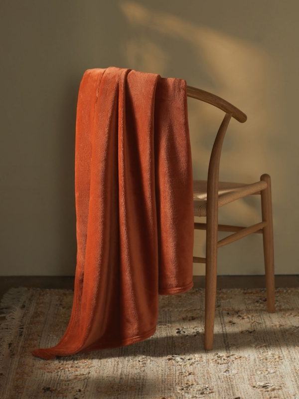 Throw Blanket Wide Ribbed Texture Plush Fleece Vibrant Orange Modern