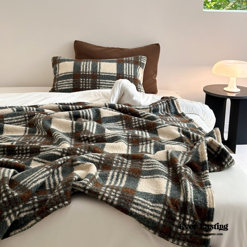 Throw Blanket Windowpane Check Brown Cream Woven Fringed Edges