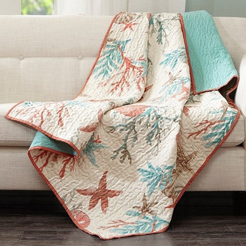 Throw Blanket with Anchor Motif, Rope Design, and Fringed Edges