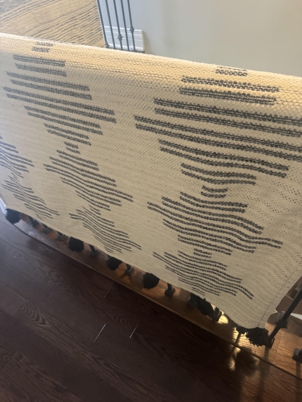 Throw Blanket with Braided Weave & Care Label in Cream