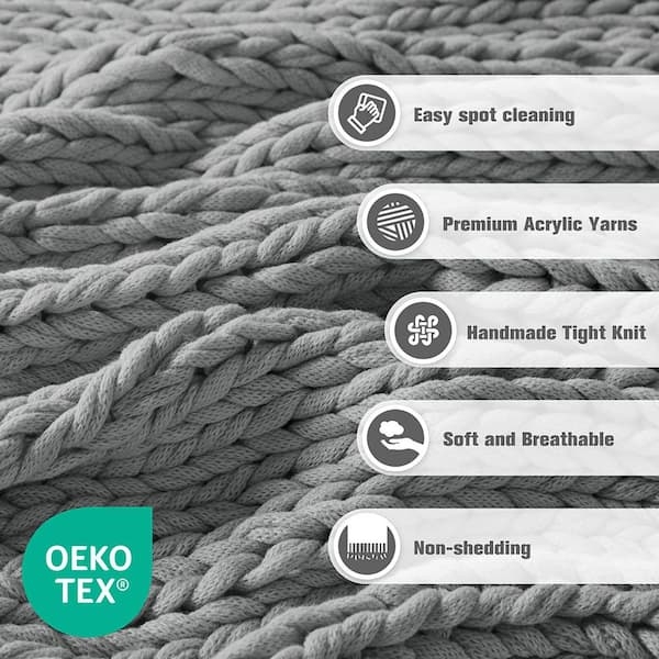 Throw Blanket with Chunky Double Knit Texture in Grey