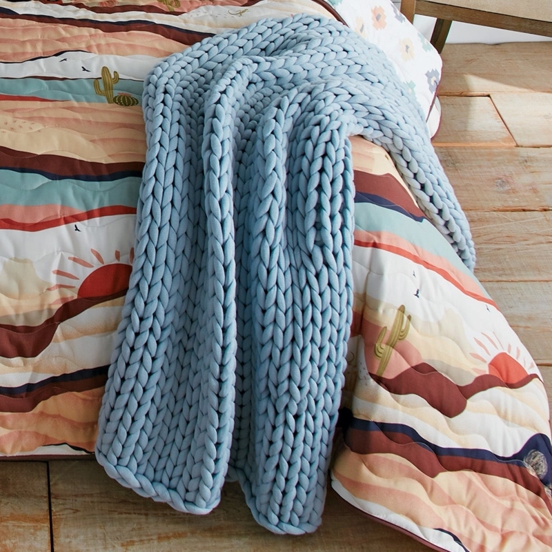 Throw Blanket with Chunky Knit & Oversized Loops in Navy
