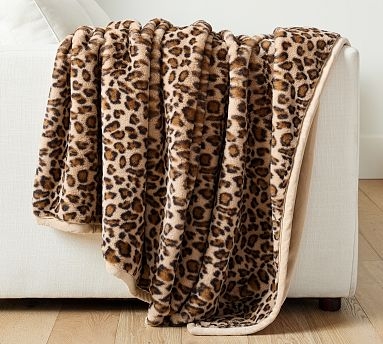 Throw Blanket with Dense Faux Fur Cheetah Pattern