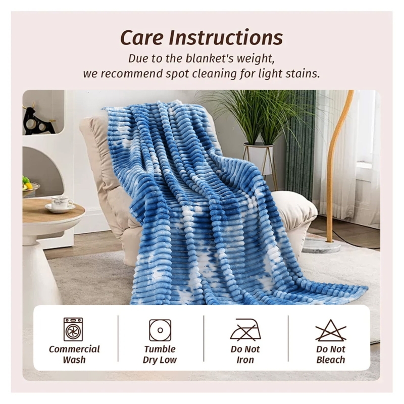 Throw Blanket with Gradient Color & Plush Fleece Texture in Navy
