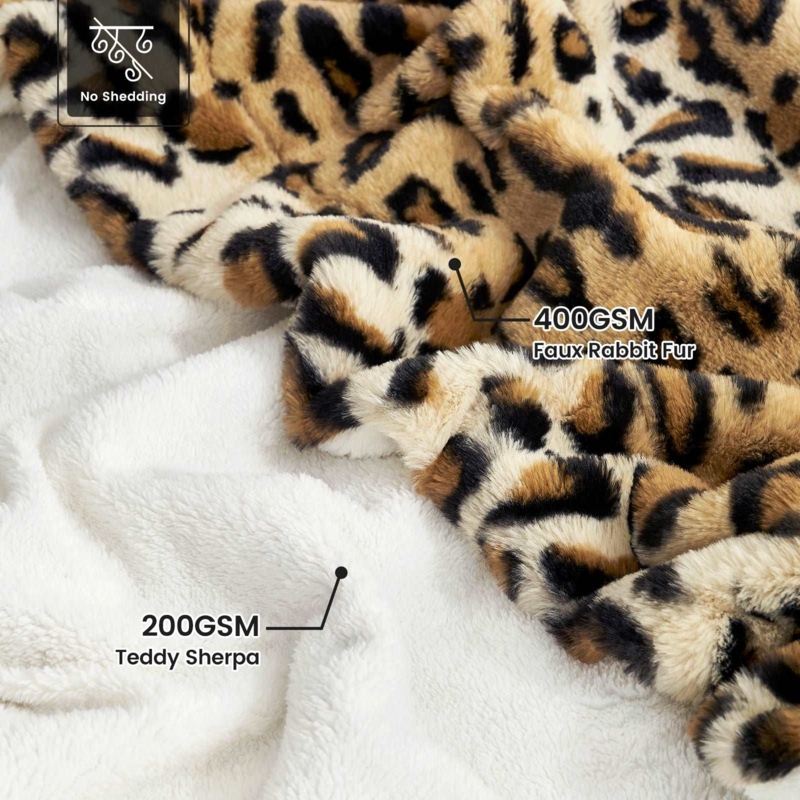 Throw Blanket with Heavy Weight Plush Faux Fur Leopard Print