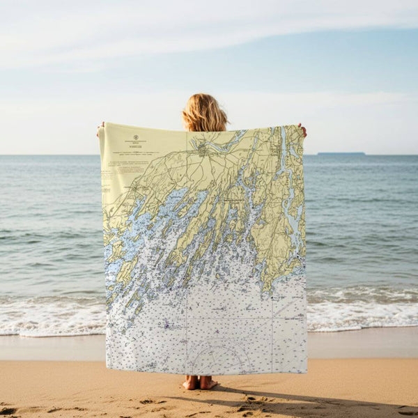Throw Blanket with Nautical Chart Pattern and Coastal Map Print