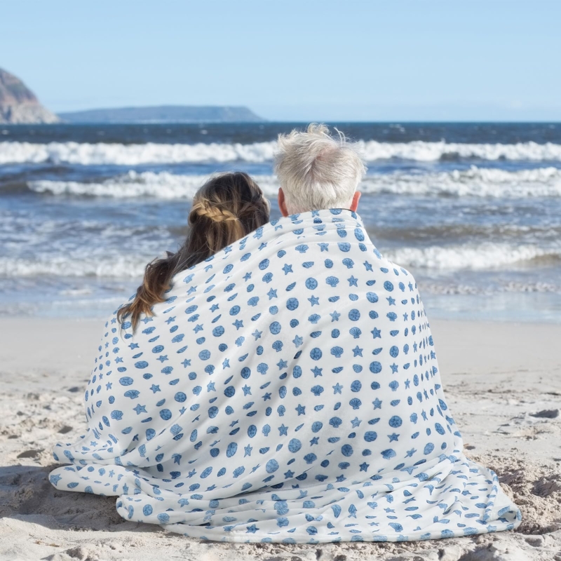 Throw Blanket with Nautical Print in Cool Blue Tone