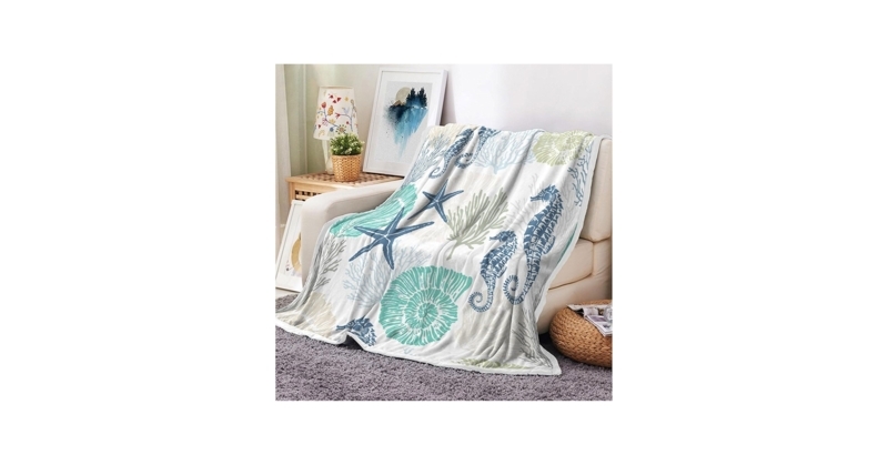 Throw Blanket with Ocean Animal Theme and Plush Pile
