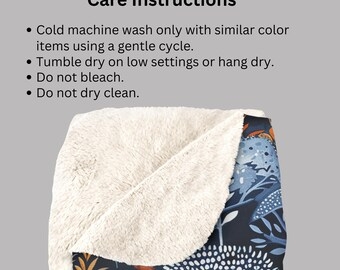 Throw Blanket Woodland Animal Print, Plush Sherpa Lining Blue Orange