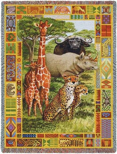 Throw Blanket, Woven African Safari Tapestry with Fringe, Earthy