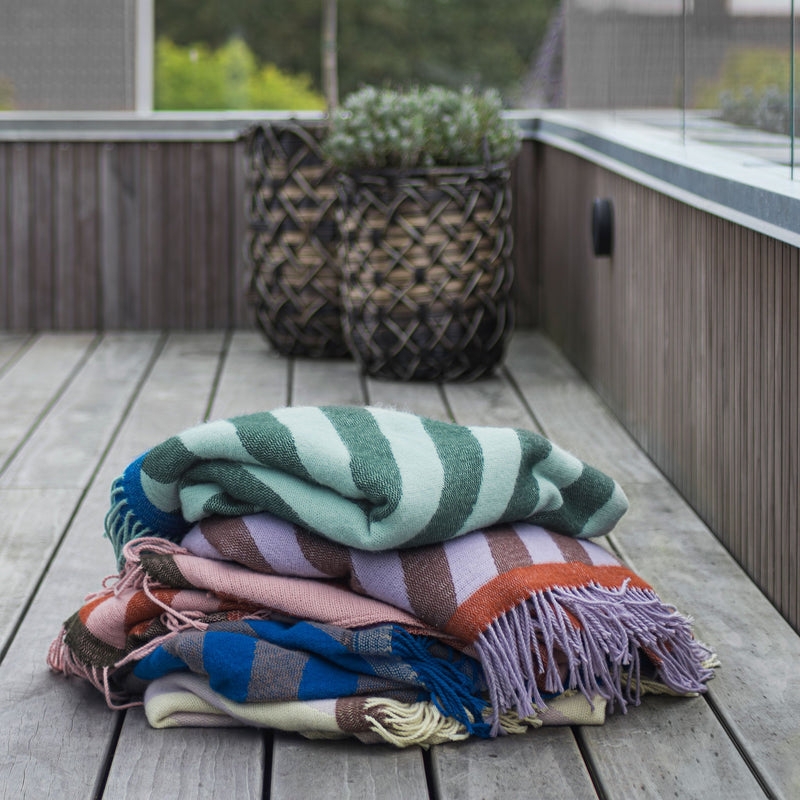 Throw Blanket Woven Cotton Mint Green Braided