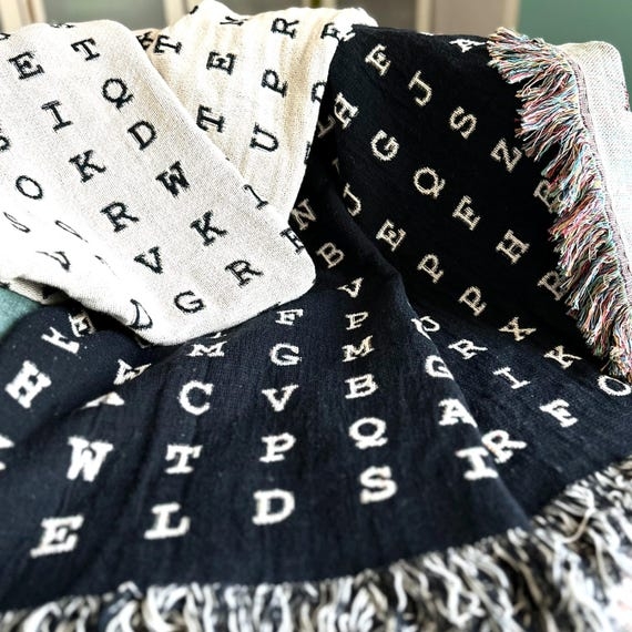 Throw Blanket Woven Fabric Word Search Pattern Personalized Fringed