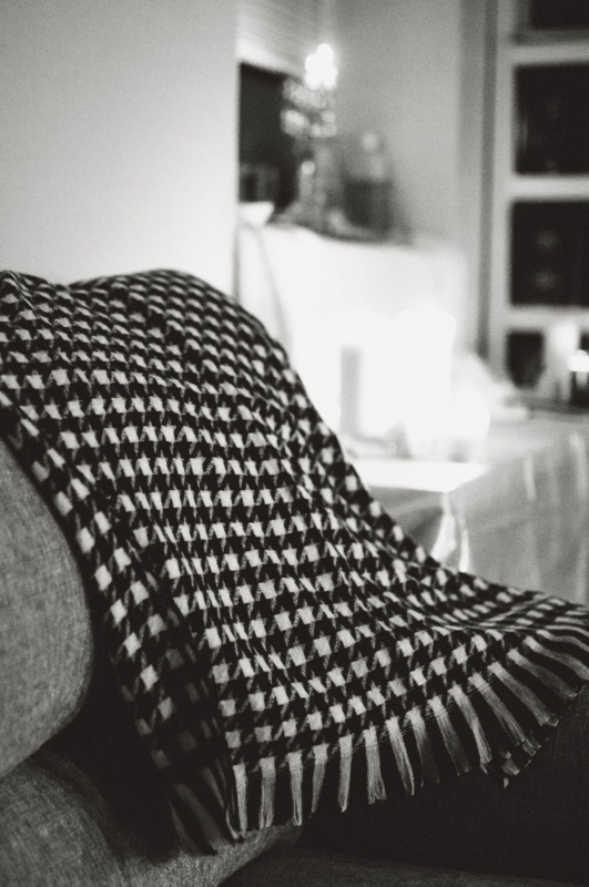 Throw Blanket Woven Fringed Ends Black White Scandinavian Style Throw
