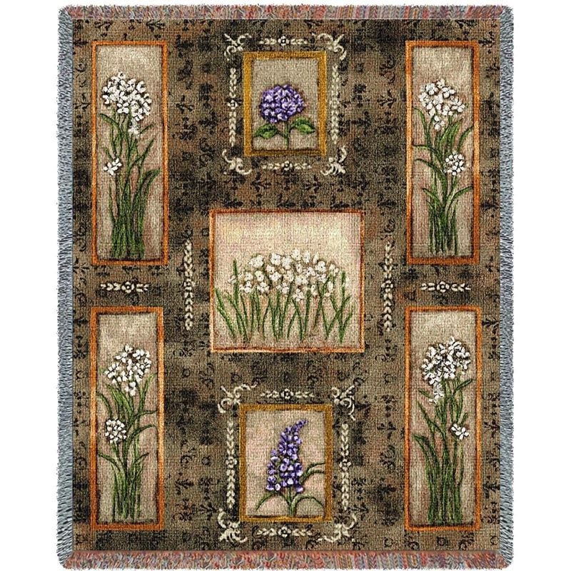 Throw Blanket Woven Garden Maze Pattern Fringed Edges Sage Green