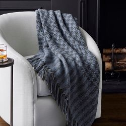 Throw Blanket Woven High Contrast Black White Fringed Edge Throw