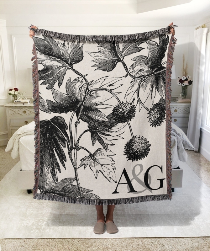 Throw Blanket Woven Personalized Vintage Botanical