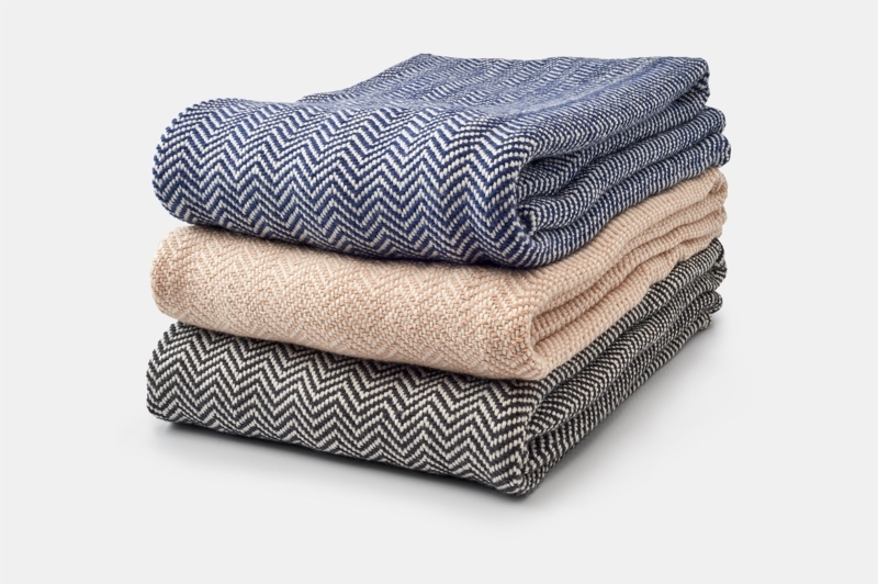 Throw Blanket: Woven Tonal Chevron Stack with Fringed Edges, Wool-Like