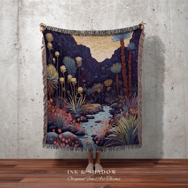 Throw Blanket Woven Whimsigoth Desert Tapestry Navy Earth Tones