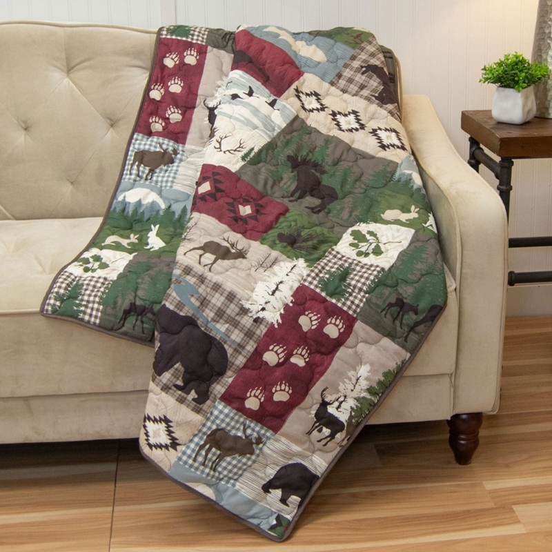 Throw Blanket, Woven with Fringed Edges and Forest Wildlife Motif
