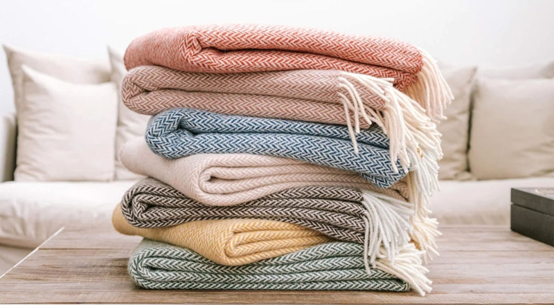 Throw Blankets Stack of Charcoal and Olive Woven Scandi Style