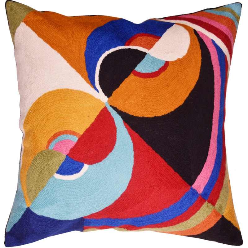 Throw Pillow Abstract Geometric Cubist Design All-Over Embroidery