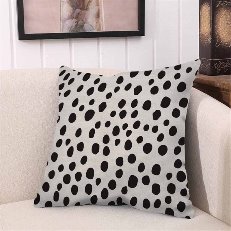 Throw Pillow Abstract Irregular Black Polka Dots Artistic White