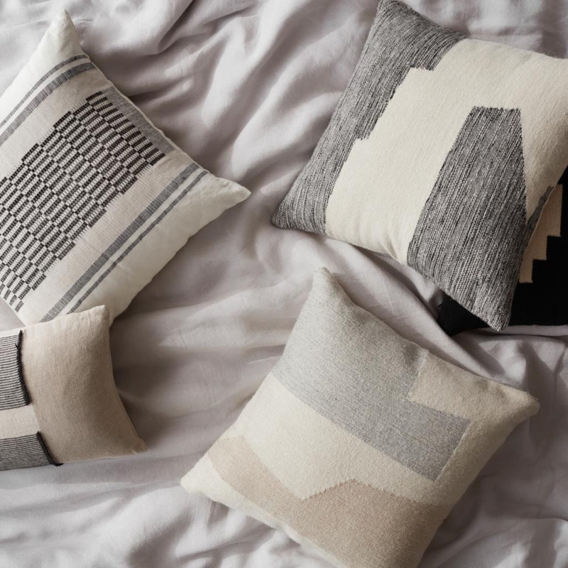 Throw Pillow Abstract Organic Shapes Woven Cream and Black Minimalist