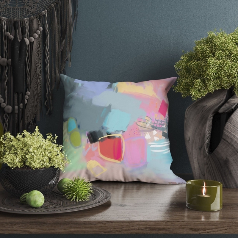 Throw Pillow Abstract Pattern Ink Wash Effect Blue White Artistic