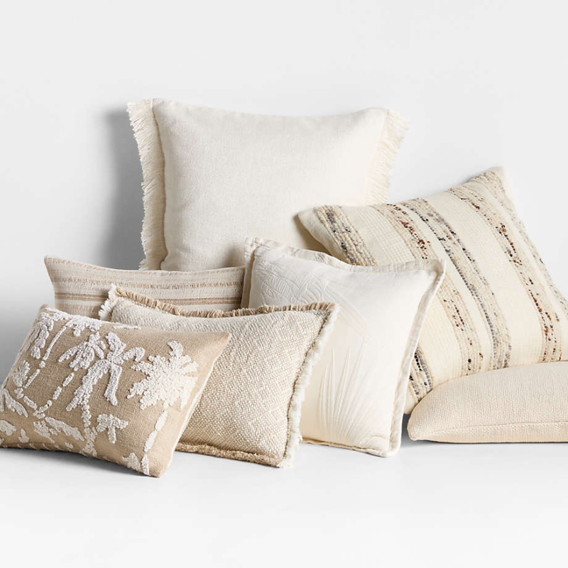 Throw Pillow Arrangement Cognac Leather Lumbar Textured Layering