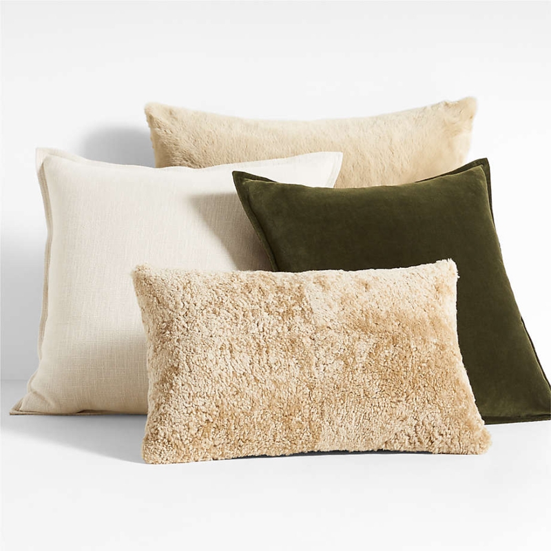 Throw Pillow Arrangement: Tonal Palette, Sage Green & Ivory Textures
