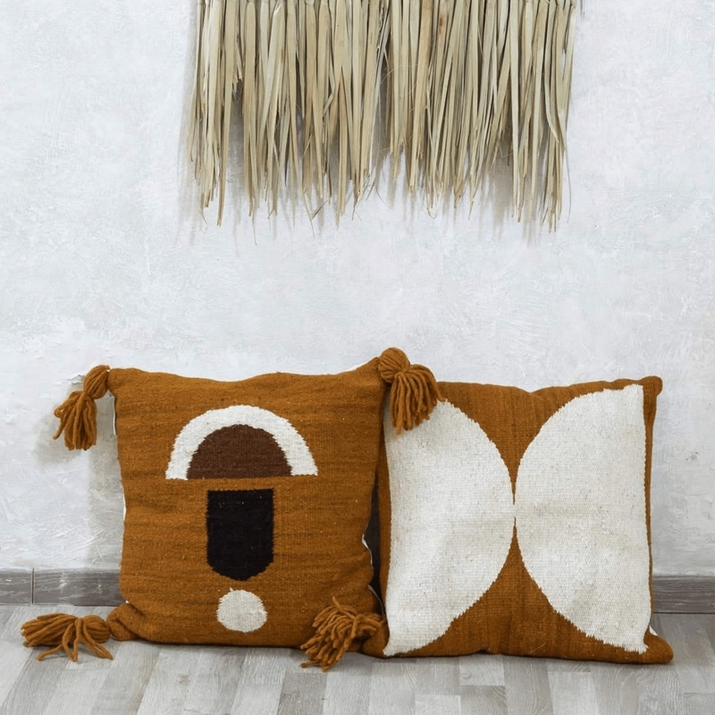 Throw Pillow Artisan Hand-Woven Geometric Wool Boho