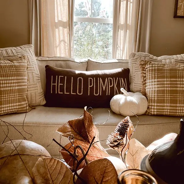 Throw Pillow Autumn Script Farmhouse Styling Rectangular Shape Cozy
