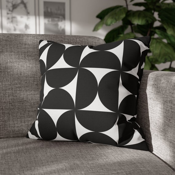 Throw Pillow: Bauhaus Abstract Shapes, Black and Cream Minimalist