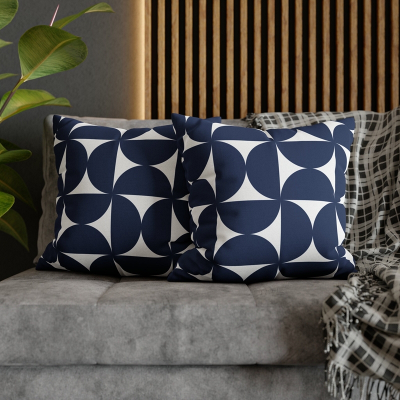 Throw Pillow Bauhaus Inspired Print Navy & Mustard Mid-Century Set