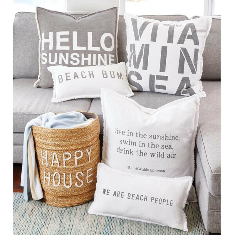 Throw Pillow Beach Bum Text Retro Illustration Woven Coastal Decor