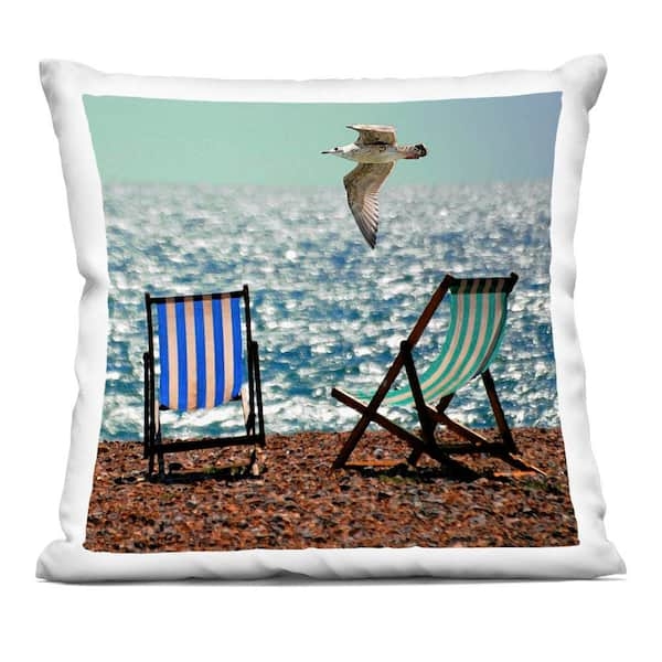 Throw Pillow Beach Chair Graphic Teal Sand Coastal Print Matte Finish