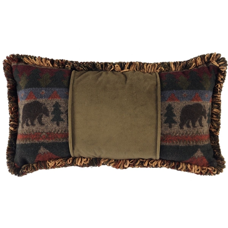 Throw Pillow, Bear Silhouette Graphic, Olive Green Palette, Rustic Cabin Decor