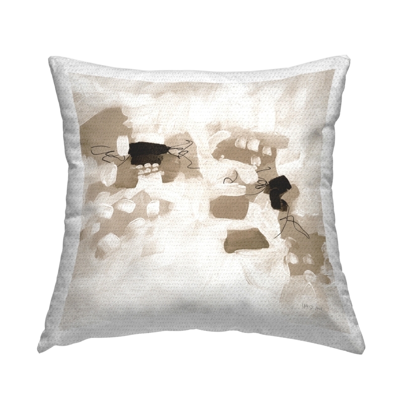 Throw Pillow: Beige & Green Vintage Botanical Herbarium Script Print