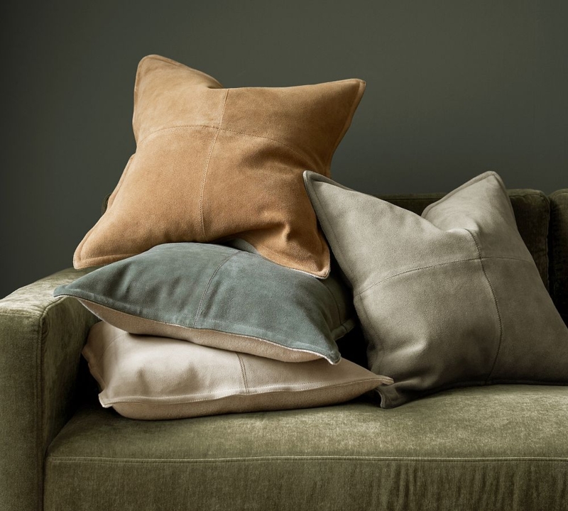 Throw Pillow: Beige Suede with Diagonal Design for Neutral Textured Styling.