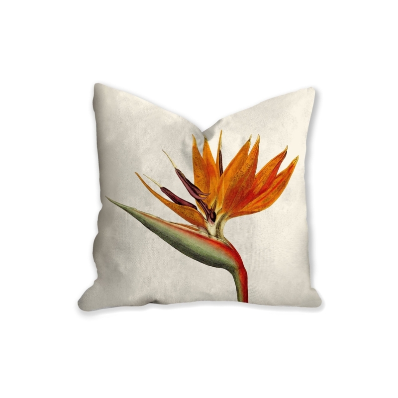 Throw Pillow Bird Of Paradise Print Vibrant Orange Petals Tropical