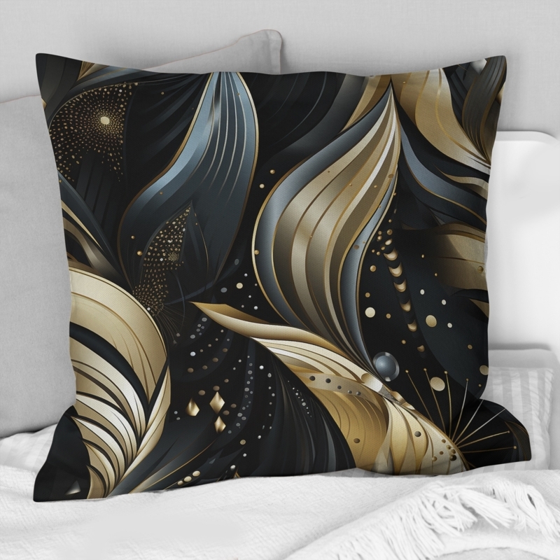 Throw Pillow: Black and Gold Abstract Marbled Effect Print