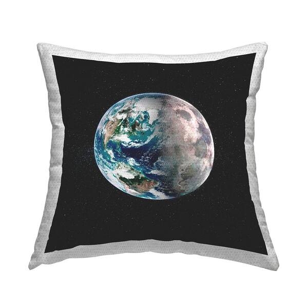 Throw Pillow Black Celestial Graphic Earth In Space Modern Theme