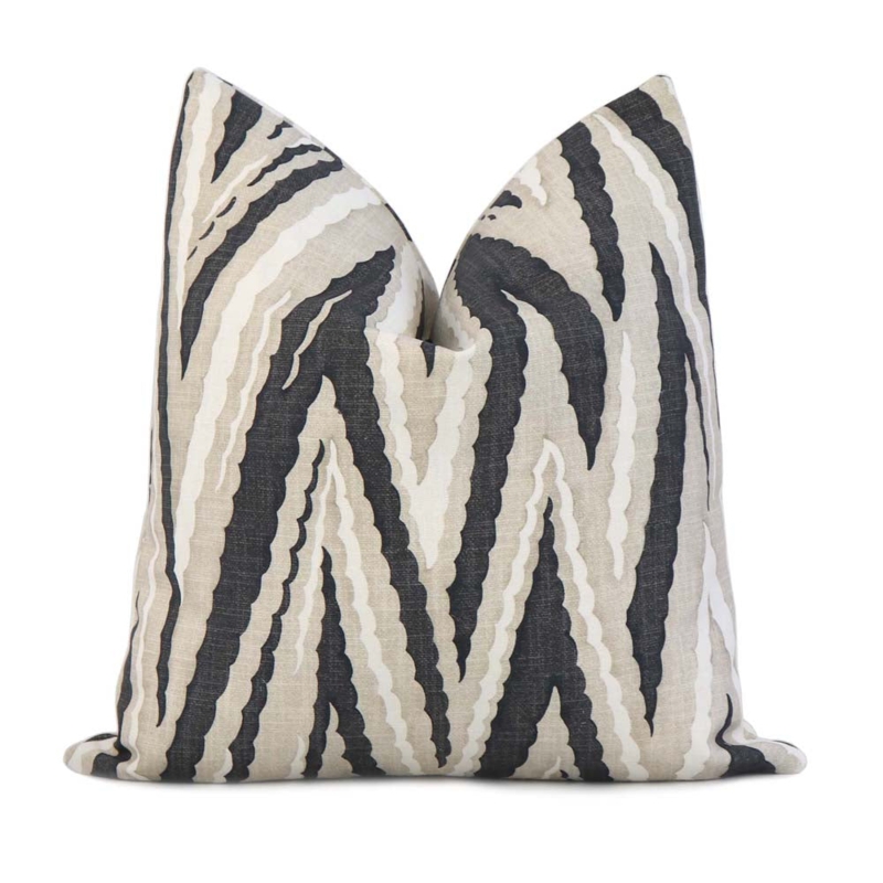 Throw Pillow Black Chevron Linen Like Texture Printed Farmhouse
