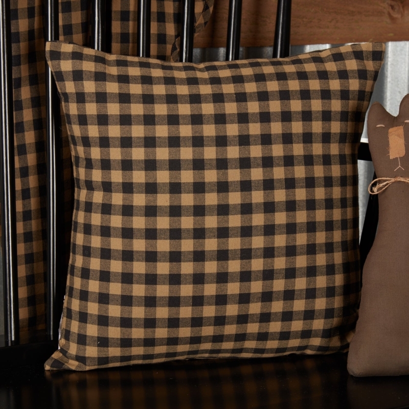 Throw Pillow, Black & Tan Checkered Pattern Woven Fabric, Farmhouse