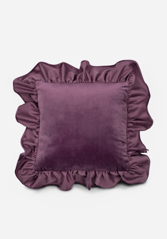 Throw Pillow Black Velour Botanical Embroidery Ruffled Dark Romantic
