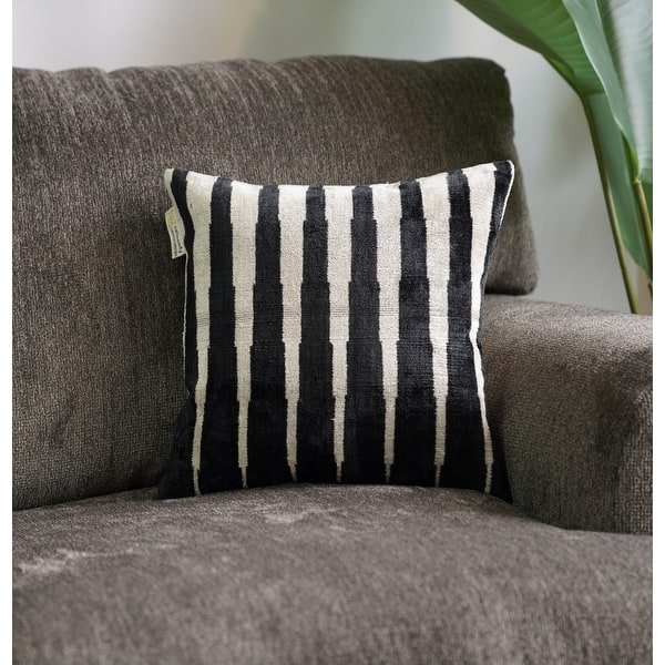 Throw Pillow, Black & White Medallion Motif on Velvet-Like Fabric, Boho