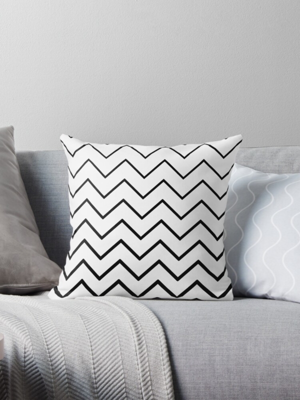 Throw Pillow Black White Zigzag Graphic Minimalism High Contrast