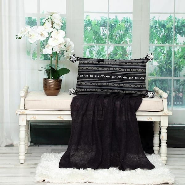 Throw Pillow: Black Woven Fabric Speckled Texture Minimalist Charcoal