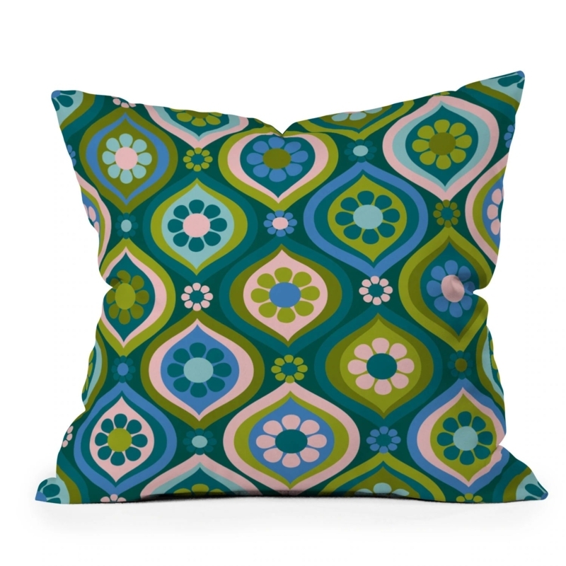 Throw Pillow: Blue and White Ogee Floral Pattern, Retro Inspired