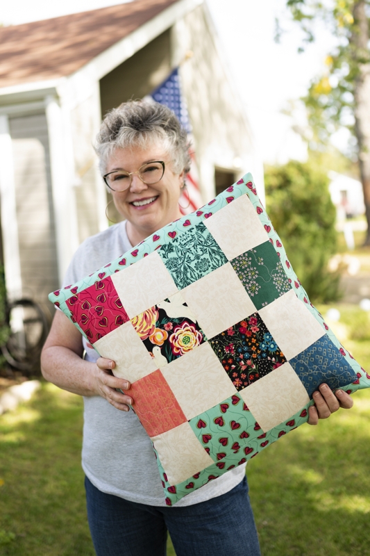 Throw Pillow Blue White Patchwork Quilted Stitching Coastal Farmhouse